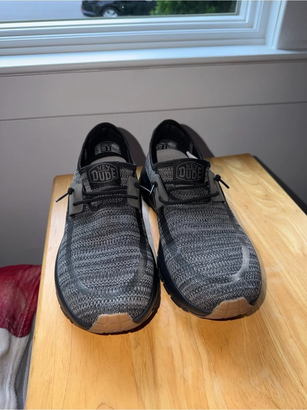 Hey Dude Men's Slip-On Knit Sneakers in Black and Gray